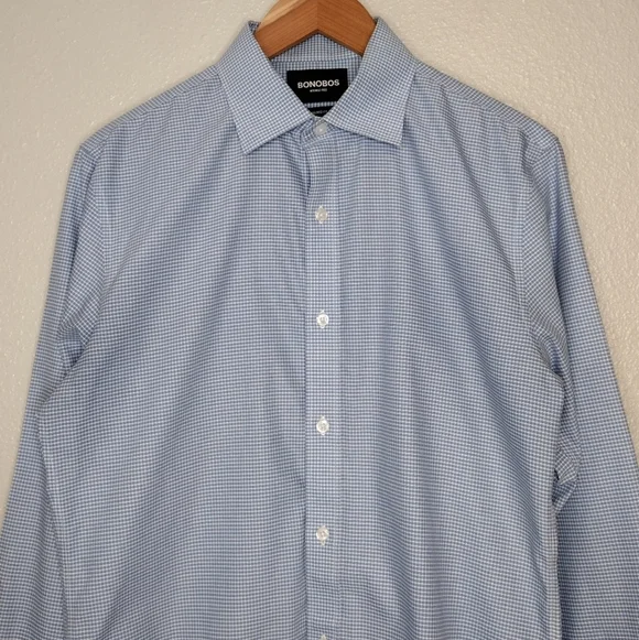 Bonobos Wrinkle-Free Cotton Blue Checkered Classic Tailored Fit Button-Up Shirt - Picture 4 of 15